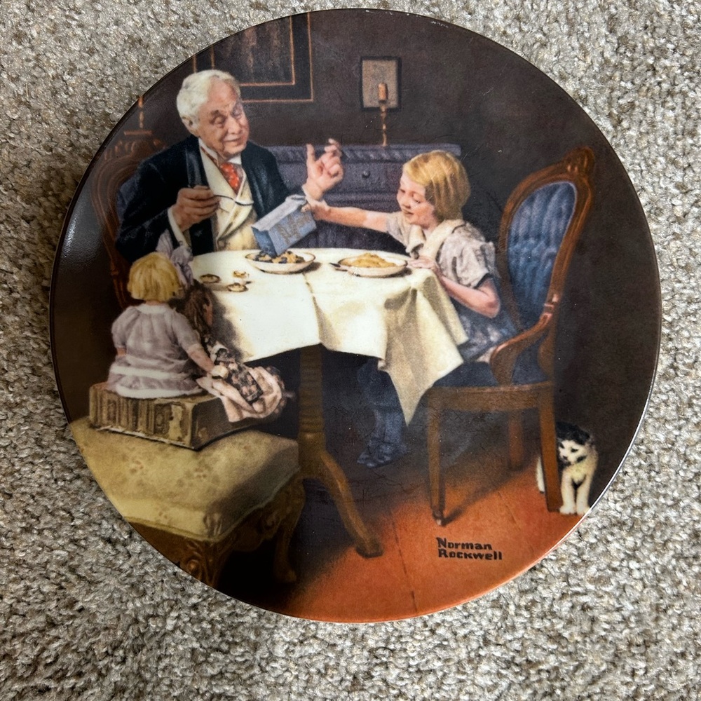 Norman Rockwell Family Gathering Plate - Brown, Blue, White